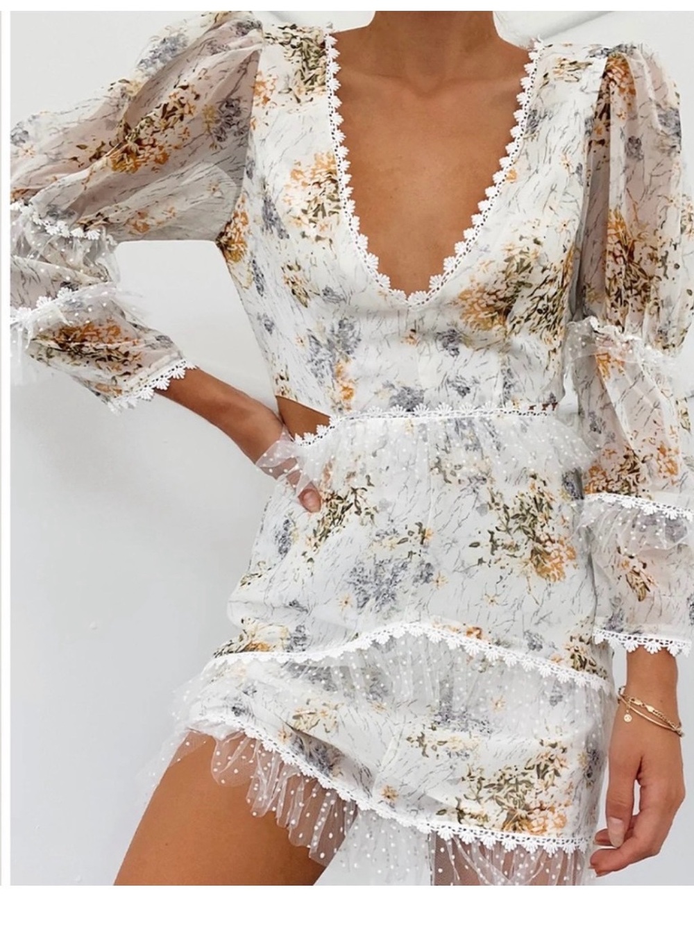 25. Ivory Floral Lace-Trim V-Neck Mini Dress